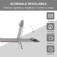 Lettino Prendisole Pieghevole con Schienale Reclinabile e Cuscino, 182x56x24.5 cm, Marrone e Argento