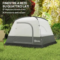 Tenda da Campeggio per 3 Persone Impermeabile con Tasca, Gancio per Lanterna e Borsa, 2x2x1.35m, Arancione