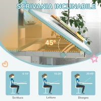 Set Scrivania per Bambini con Sedia Regolabile in Altezza e Piano Inclinabile, Età 6-12 Anni, Blu