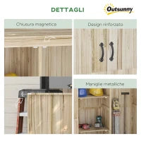 Casetta da Giardino in Legno di Abete con 2 Porte e Ripiani, 120x57x183cm, Naturale