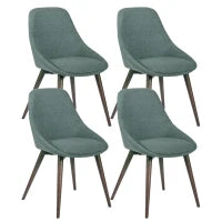 E-STYLO Sedia da pranzo in tessuto verde con gambe e struttura in massello di noce, 58cm X 49cm H. 85cm.