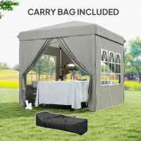 Gazebo da Giardino Pop Up con 2 Finestre e Gambe Regolabili, in Metallo e tessuto Oxford, 248x248x270 cm, Grigio