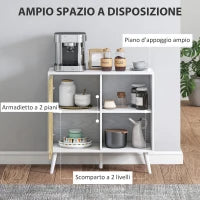 Credenza Moderna con Armadietto e Vano Portaoggetti, in Legno, 80x39x76 cm, Bianco