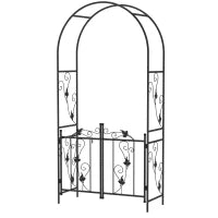 Arco da Giardino con Cancello, Traliccio per Piante Rampicanti in Metallo, 2.2x1 m, Nero