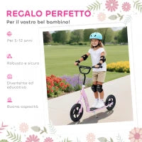 Monopattino per Bambini 5-12 Anni con Freno Posteriore e Manubrio Regolabile, 120x52x80-88 cm, Rosa