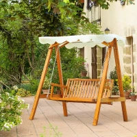 Dondolo da Giardino Stile Classico Legno Massello di Pino Conforme alle Norme di FS Tettuccio Parasole in Tessuto di Poliestere con Rivestimento di PA 162x130x185cm 240kg