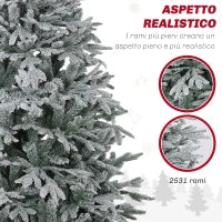 Albero di Natale Innevato 182.88cm con 2531 Rami Alto e Stretto con Base Pieghevole, Verde