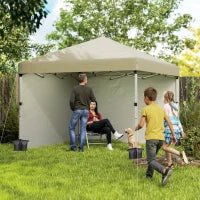 Gazebo da Giardino Pop-up Pieghevole Regolabile in Altezza Protezione UV 30+, 2 Pareti Laterali, Sacca da Trasporto Inclusa, Beige