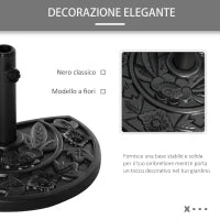 Base per Ombrellone Semicircolare da 9 kg in HDPE, Cemento e Metallo con Motivi Floreali, Ø50x32x32 cm, Nero