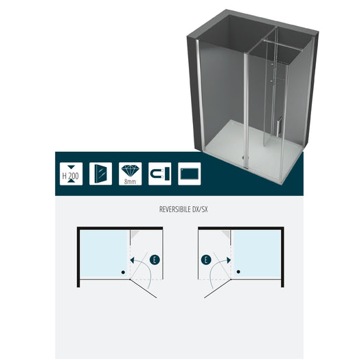 Ogomondo walk-in doccia angolare con porta battente e lati fissi 8 mm *** confezione 1
