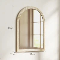 Specchio da Parete ad Arco con Bordo Scanalato e Ganci, in Vetro e Polistirene, 60x2x90 cm, Beige