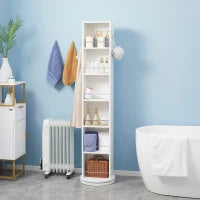 kleankin Mobile Colonne Bagno Girevole con Specchio, 6 Ripiani, 36 x 36 x 171 cm, Bianco