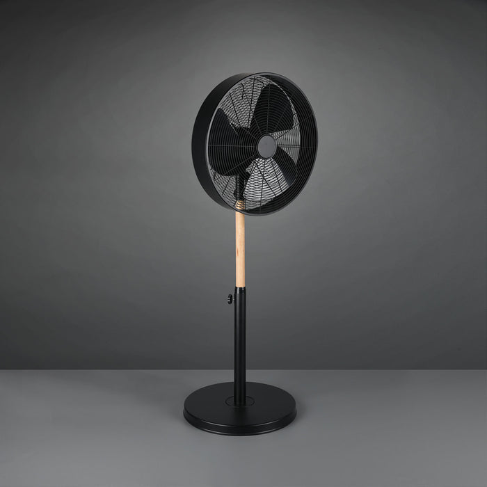 Viking - Ventilatore a piantana in stile industriale con altezza regolabile e tripla velocità di ventilazione. Ventilatore di design in legno e metallo Ø28 cm.