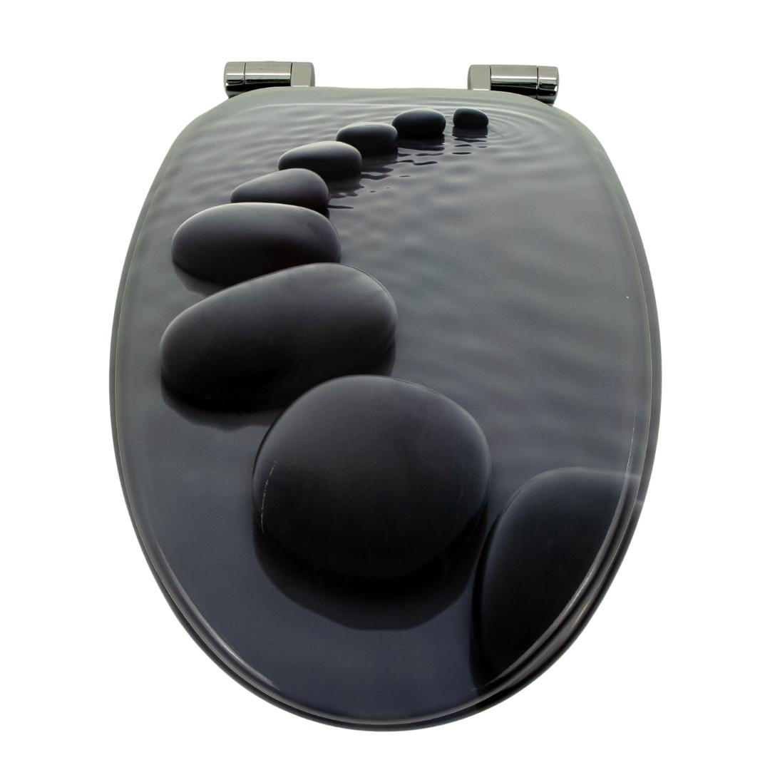 Sedile copri wc universale frizionato fantasia mdf chiusura rallentata *** fantasia stones on water, confezione 1
