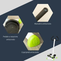 Stepper con Manubrio, Pedali Antiscivolo e Monitor LCD, in Acciaio e ABS, 55x44x108 cm, Bianco Nero e Verde