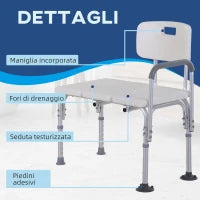 Homcom Sedia da Doccia con Altezza Regolabile su 6 Livelli, Piedini e Bracciolo Antiscivolo, Ampia Seduta (68.5x40.5cm)
