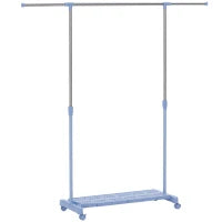 Stendibiancheria Estensibile con Ruote con Asta in Acciaio Inox e Mensola per Scarpe 159x42x168 cm Blu e Argento