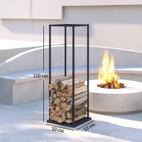 Portalegna Metallico con Base Rialzata, Carico Massimo 100 kg 33x33x110 cm Nero