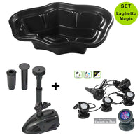 Set laghetto per giardino da 500 litri con pompa vx 1500 e 3 faretti sommergibili a led laghetto magic