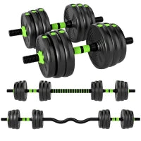 Set di Manubri Regolabili 20 kg 3 in 1 con Barre di Connessione e Impugnature Antiscivolo, Verde