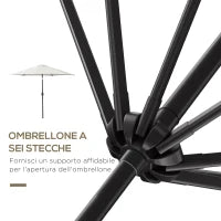 Ombrellone da Giardino 2.6x2.4 m con Manovella e Testa Inclinabile, in Alluminio e Poliestere Beige e Nero