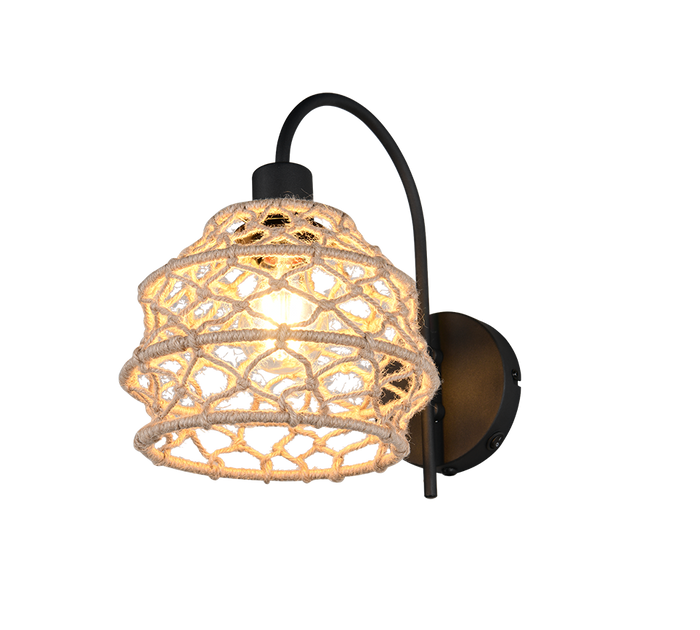 Applique, canapa e metallo, naturale e nero, H 32 cm, Hive