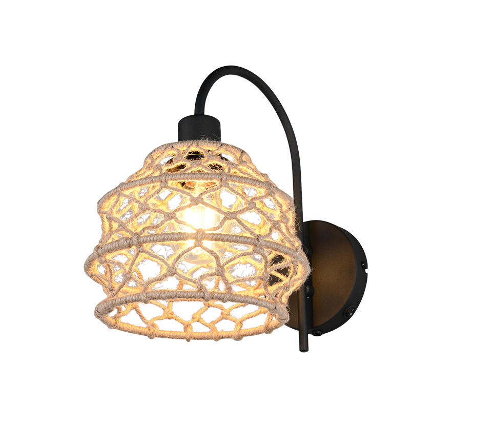 Applique, canapa e metallo, naturale e nero, H 32 cm, Hive