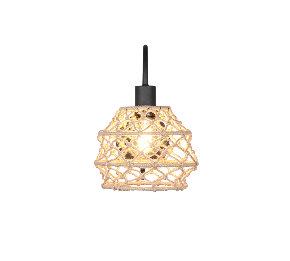 Applique, canapa e metallo, naturale e nero, H 32 cm, Hive