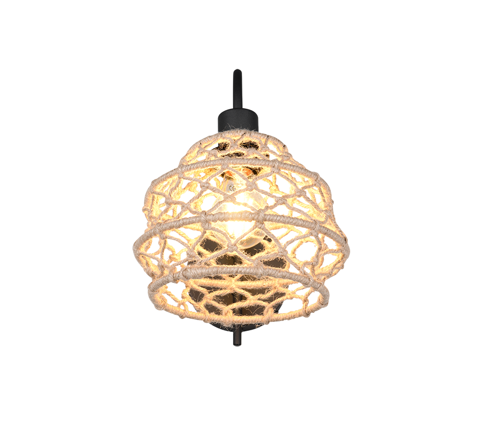 Applique, canapa e metallo, naturale e nero, H 32 cm, Hive