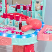 Tavolino Toeletta per Bambine con Sgabello, Specchio, Luci e Accessori, in PP e GPPS, 57x34x76 cm, Multicolore
