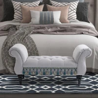 Panca Imbottita in Velluto con Braccioli e Piedi in Legno d'Hevea Grigio 40P x 117L x 58H cm