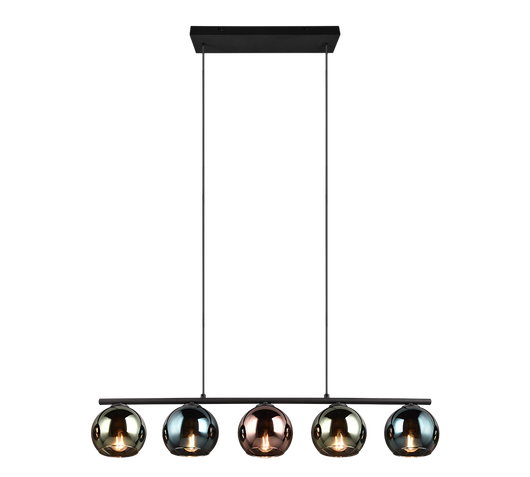 Lampada a sospensione 5 vetri, metallo, nero e multicolor, L 83 cm, Sheldon