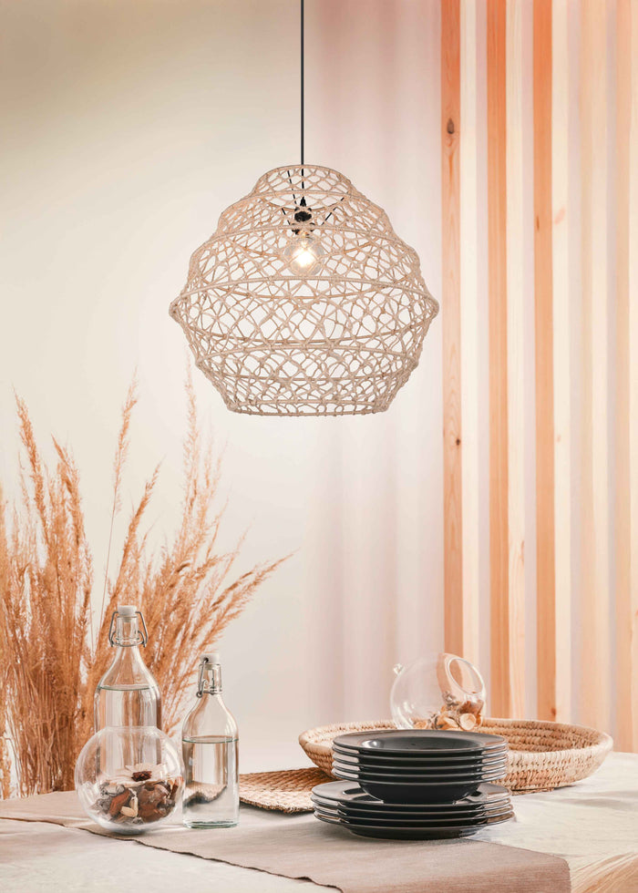 Lampada a sospensione, canapa e metallo, naturale e nero, D 60 cm, Hive