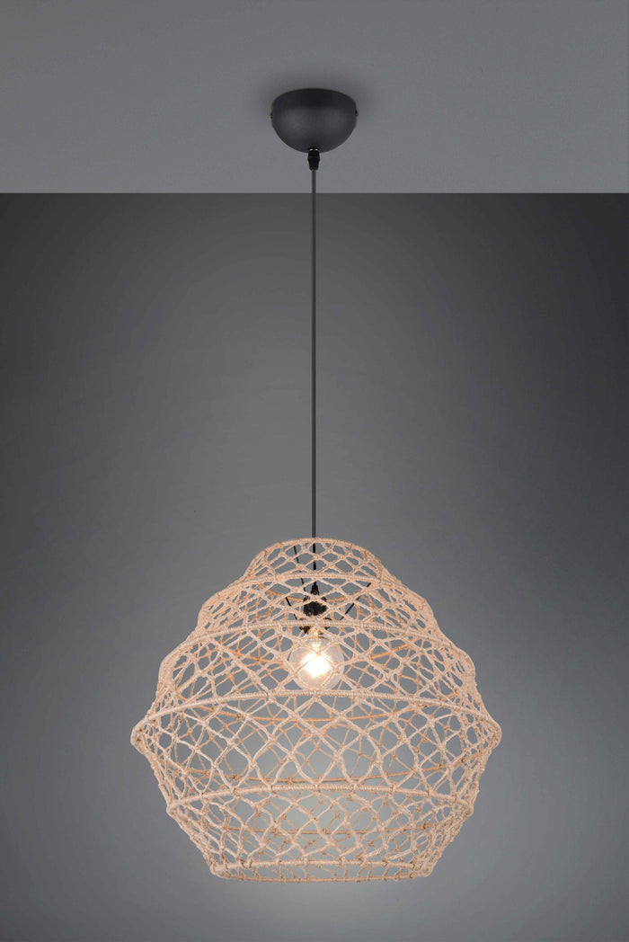 Lampada a sospensione, canapa e metallo, naturale e nero, D 60 cm, Hive