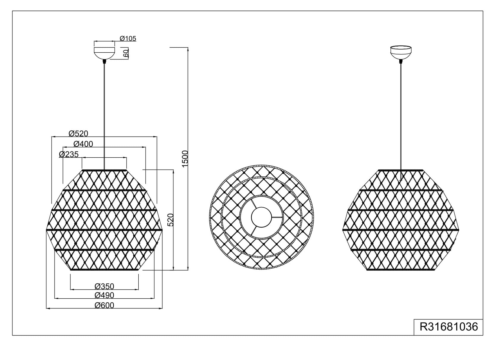 Lampada a sospensione, canapa e metallo, naturale e nero, D 60 cm, Hive
