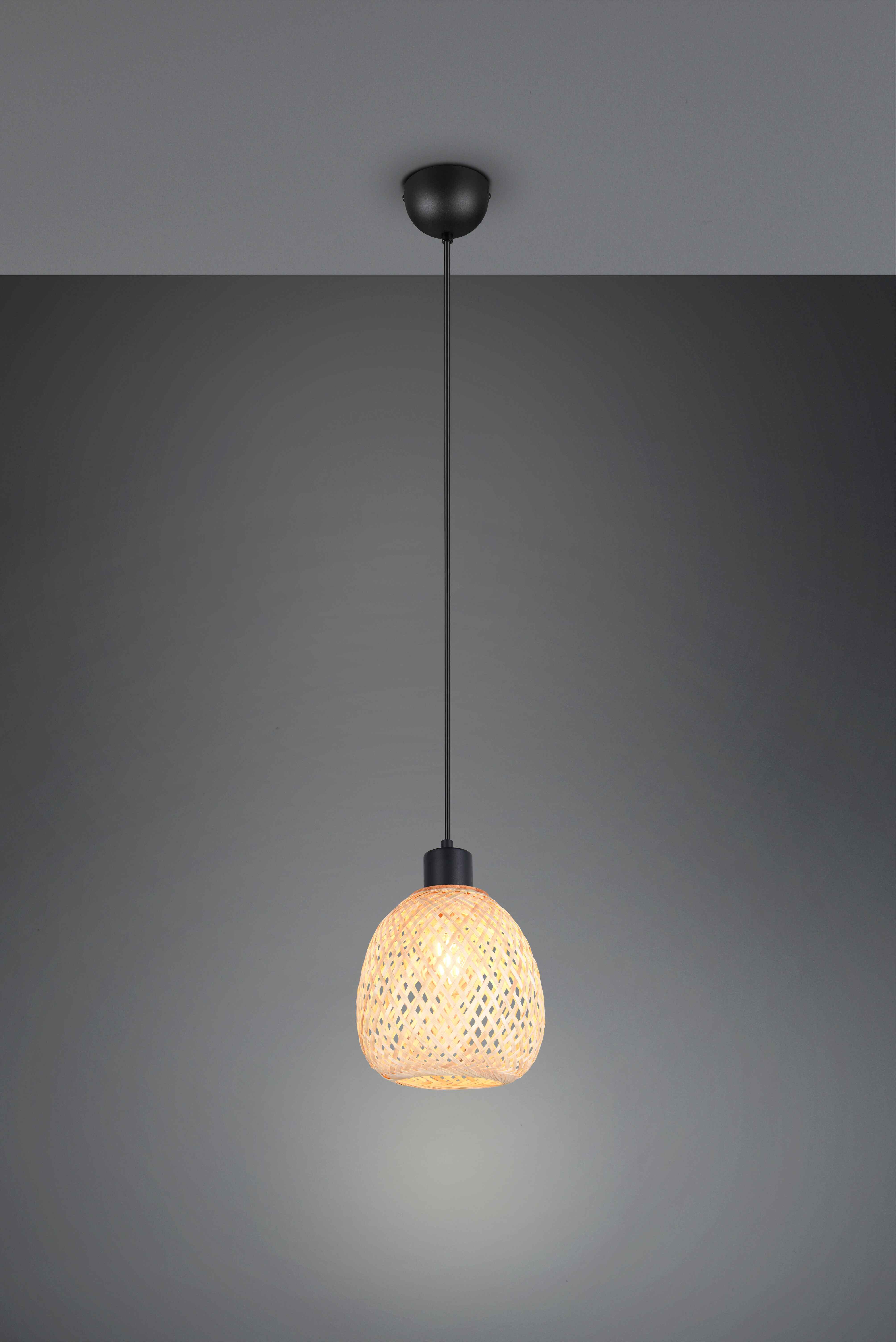 Lampada a sospensione, bambù e metallo nero, D 18 cm, Amelie