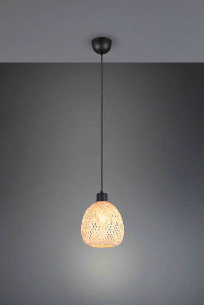 Lampada a sospensione, bambù e metallo nero, D 18 cm, Amelie