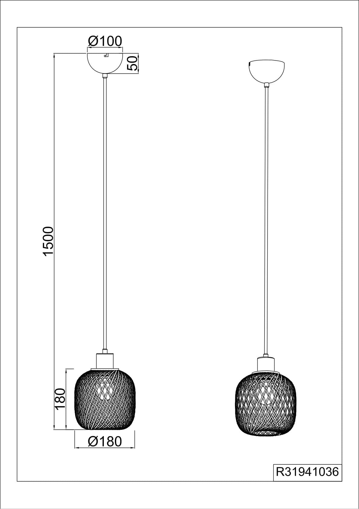 Lampada a sospensione, bambù e metallo nero, D 18 cm, Amelie