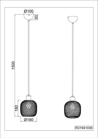 Lampada a sospensione, bambù e metallo nero, D 18 cm, Amelie