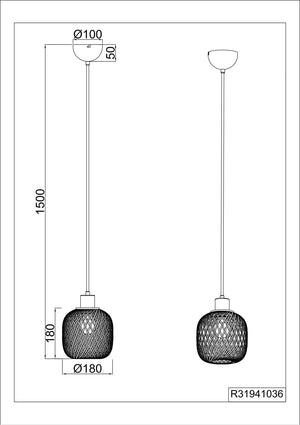 Lampada a sospensione, bambù e metallo nero, D 18 cm, Amelie