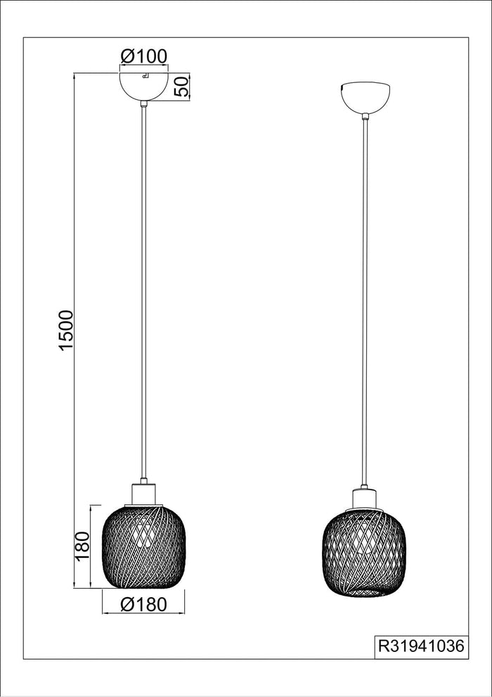 Lampada a sospensione, bambù e metallo nero, D 18 cm, Amelie