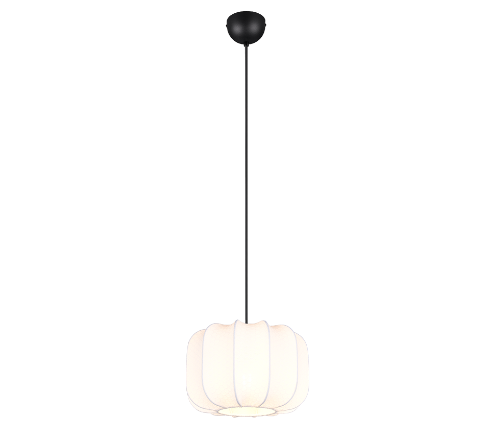 Lampada a sospensione, tessuto e metallo, bianco e nero, D 25 cm, Madeline