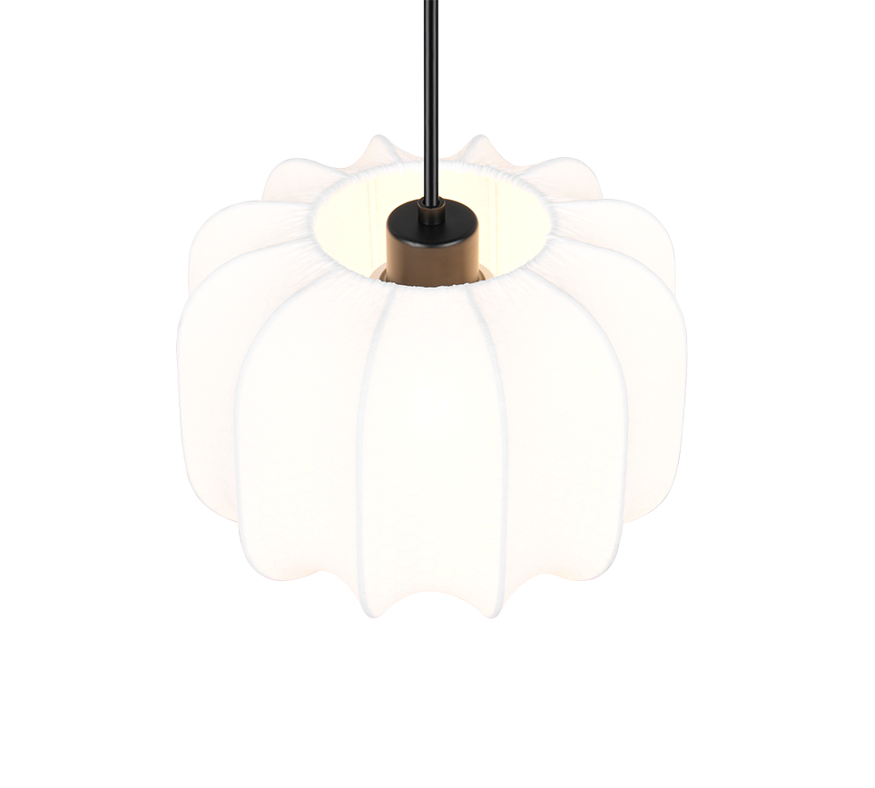 Lampada a sospensione, tessuto e metallo, bianco e nero, D 25 cm, Madeline