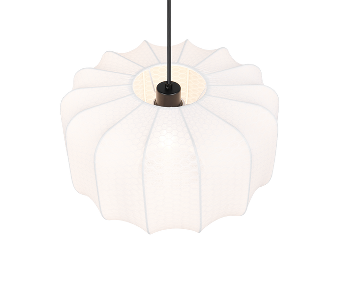 Lampada a sospensione, tessuto e metallo, bianco e nero, D 40 cm, Madeline