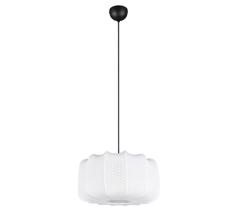 Lampada a sospensione, tessuto e metallo, bianco e nero, D 40 cm, Madeline