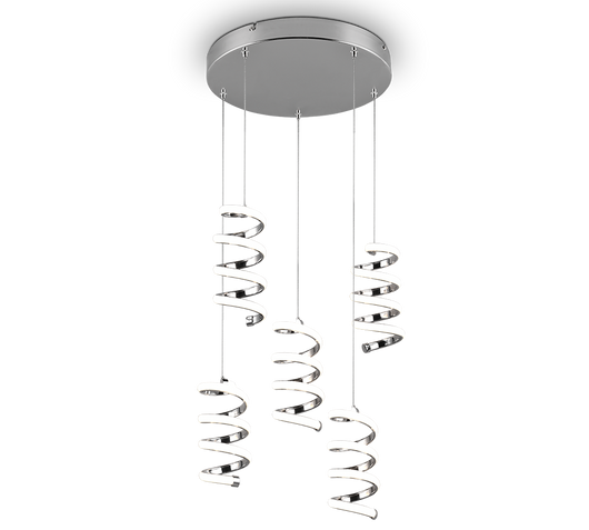 Lampada a sospensione LED 5 luci, metallo, cromo, 45x150x45 cm, Laola