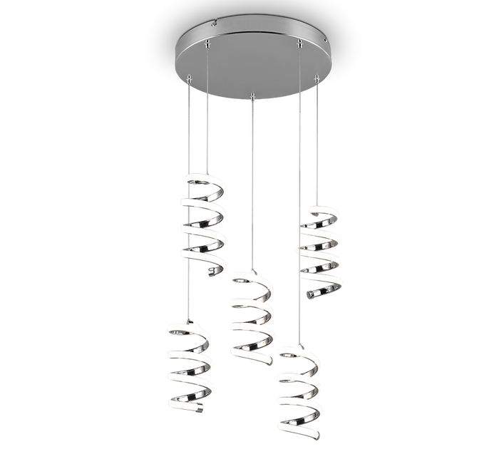 Lampada a sospensione LED 5 luci, metallo, cromo, 45x150x45 cm, Laola