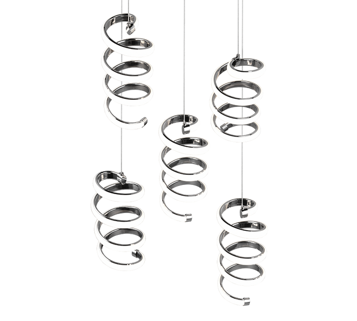 Lampada a sospensione LED 5 luci, metallo, cromo, 45x150x45 cm, Laola