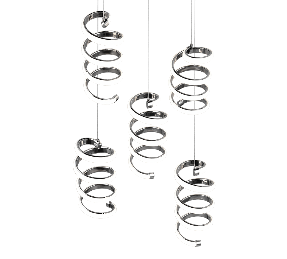 Lampada a sospensione LED 5 luci, metallo, cromo, 45x150x45 cm, Laola