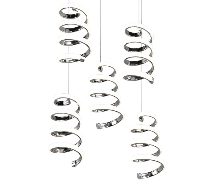 Lampada a sospensione LED 5 luci, metallo, cromo, 45x150x45 cm, Laola